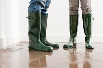 people wearing rubber boots on wet floor